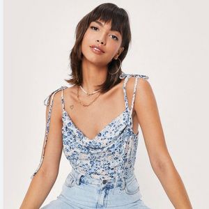 New! Nasty Gal Cowl Asymmetrical Tie strap Floral Cami US 6